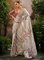 Soft Linen Tissue Gray Party Wear Hand Brush Print Saree